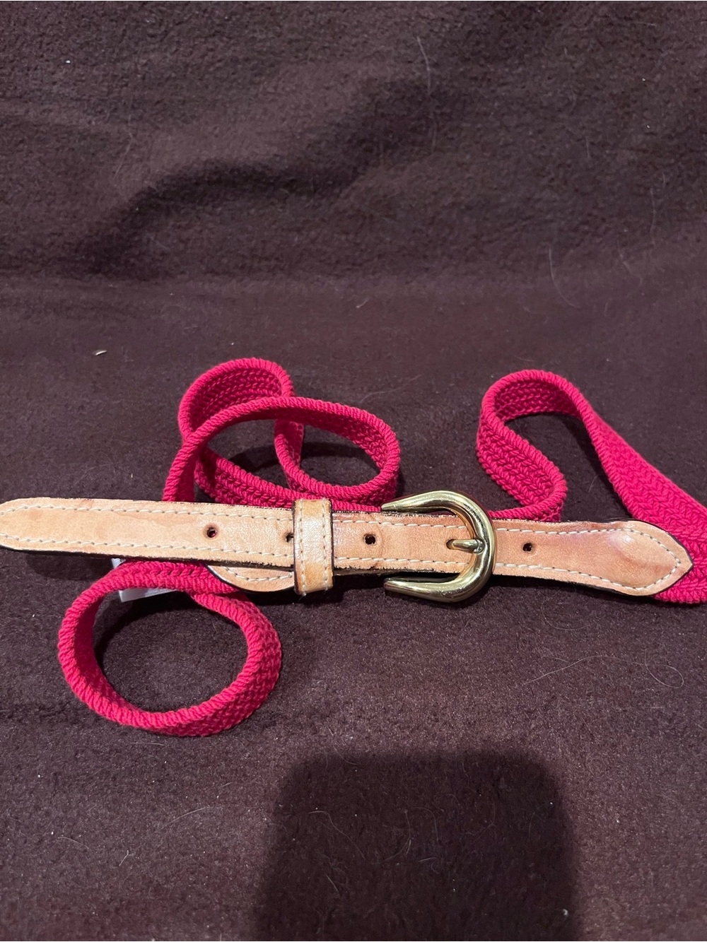 Women's Red Braided Belt with Leather Trim